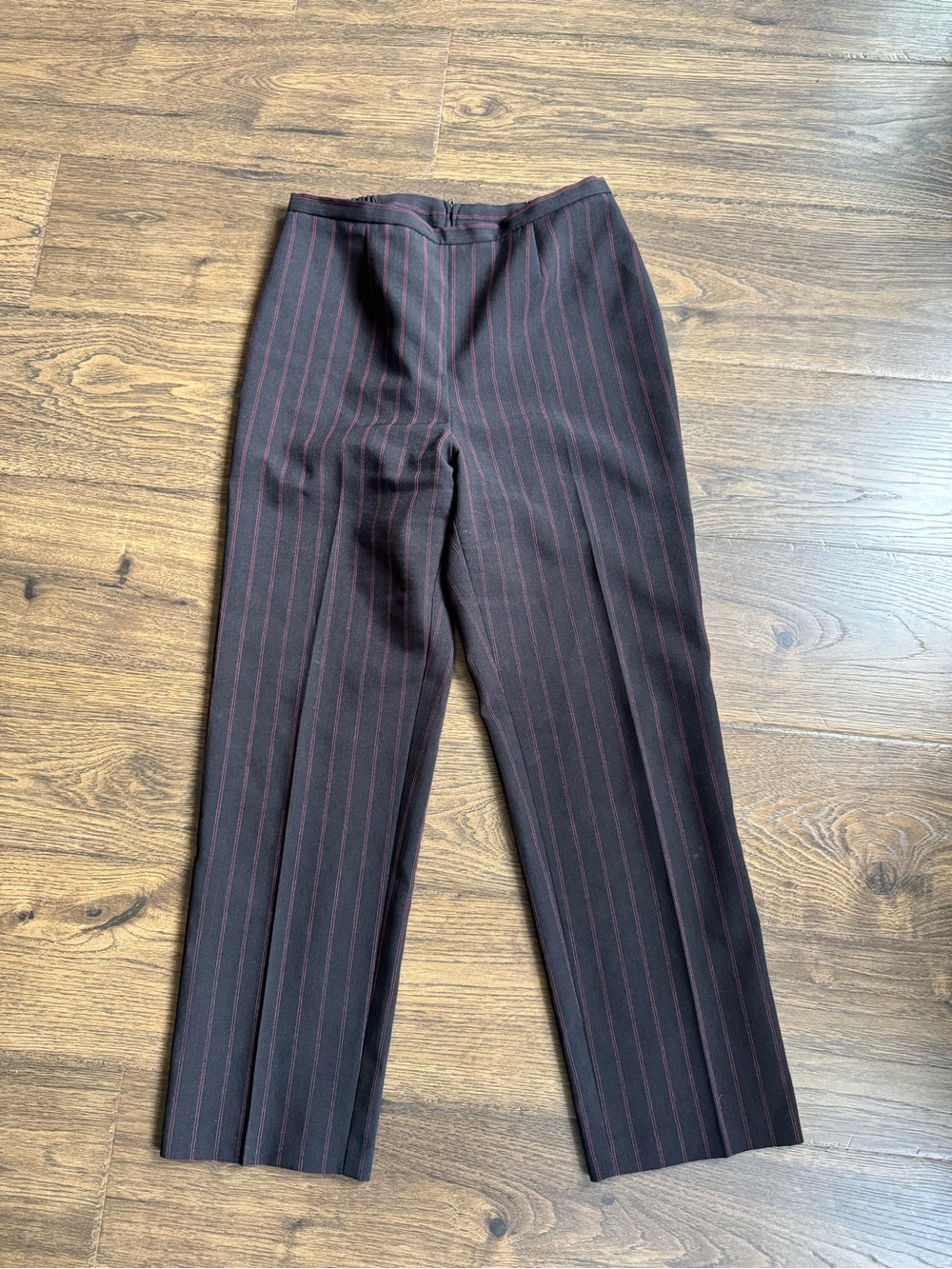 Black Straight-Leg Pants with Red Pinstripes